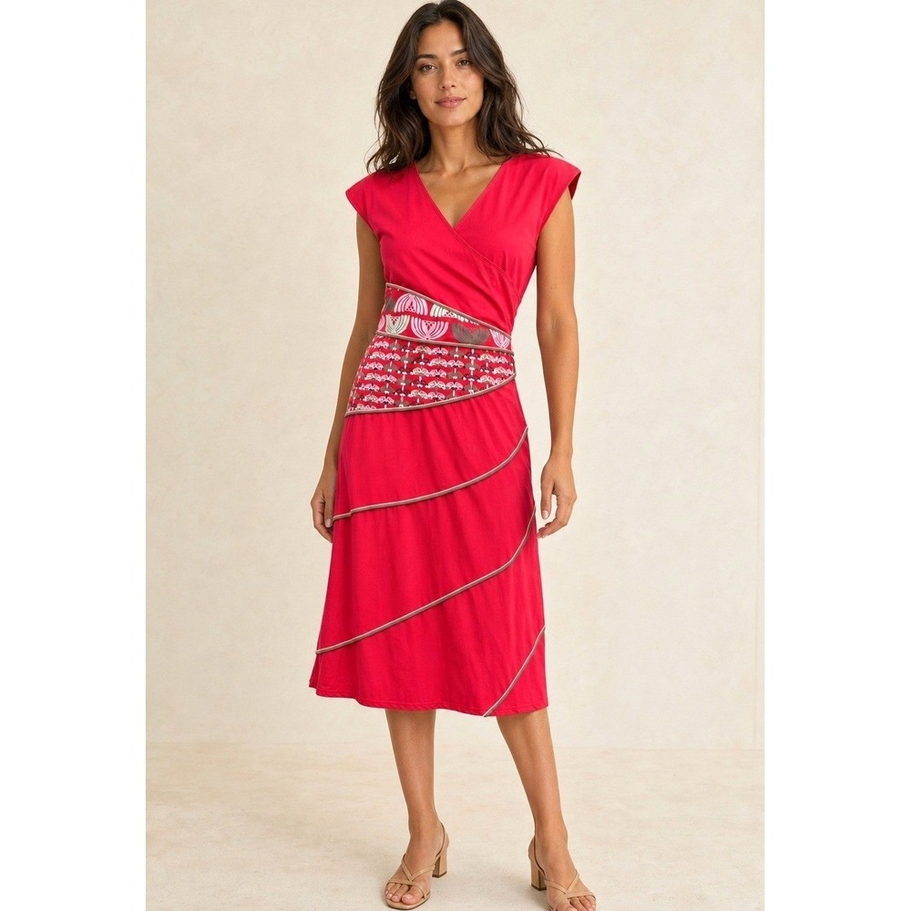 Skunkfunk SKFK Iribarne Red Wrap Dress Size 4 Geometric Print Sleeveless